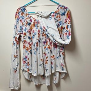 Free People size small long bell sleeve top w/smocking at bust low back